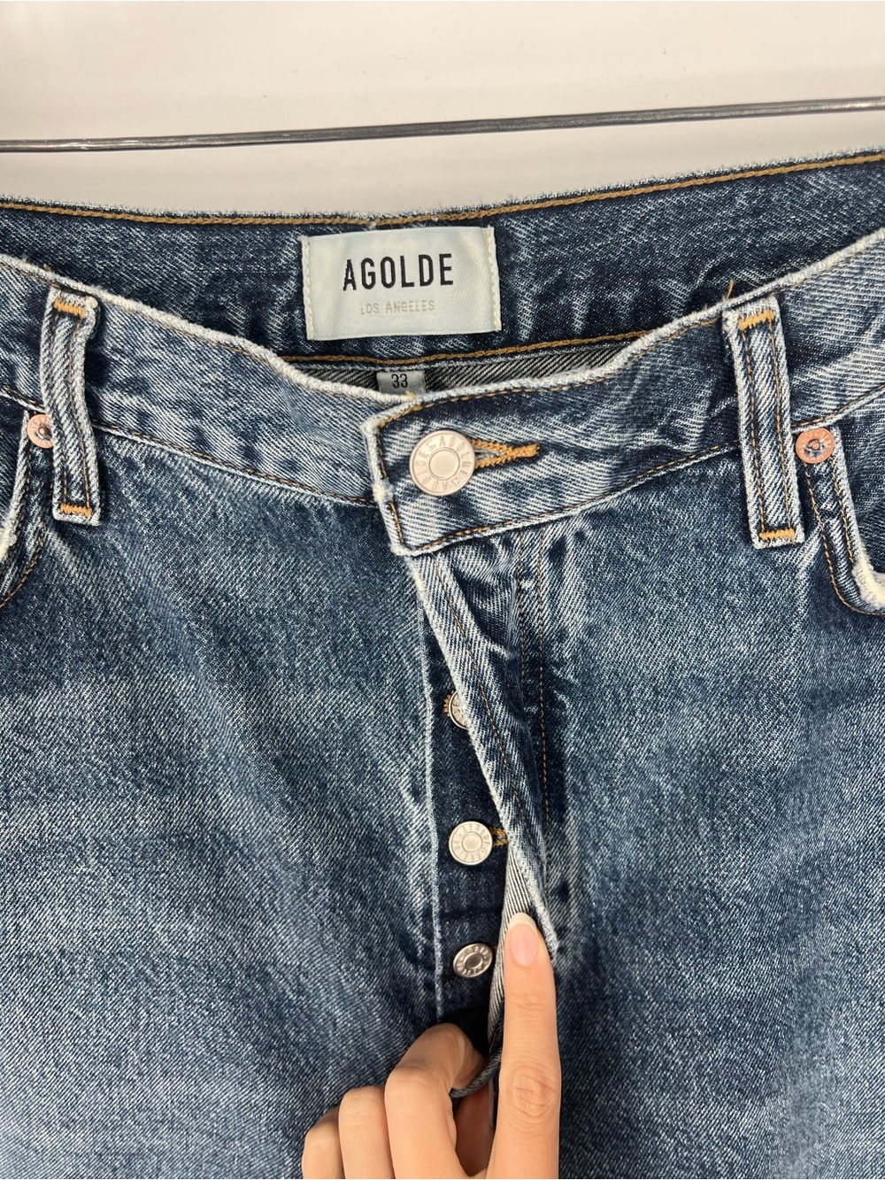 Agolde Luna Pieced Dark Wash Horseshoe Barrel Denim Jeans in Control 33 NWT - Picture 7 of 11